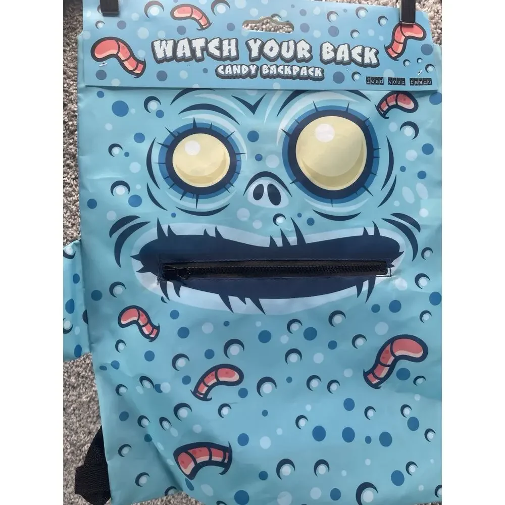 Halloween Candy Backpack Wormy Wally Watch Your Back Light Blue Worm Monster Nwt